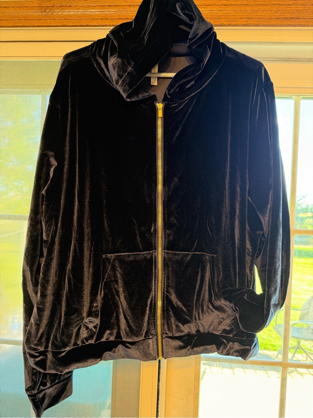 Velvet Zip-Up Hoodie Jacket in dark blue! Bin 125